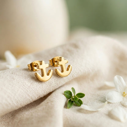 Nautical Gold Anchor Stud Earrings