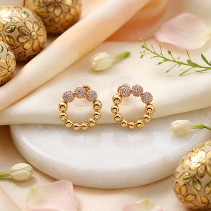 Golden Beaded Circle Stud Earrings