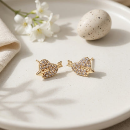 Cupid Heart Arrow Stud Earrings