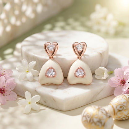 Heart Shape Pearl & Crystal Drop Earrings