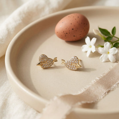 Cupid Heart Arrow Stud Earrings
