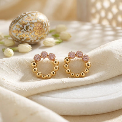 Golden Beaded Circle Stud Earrings