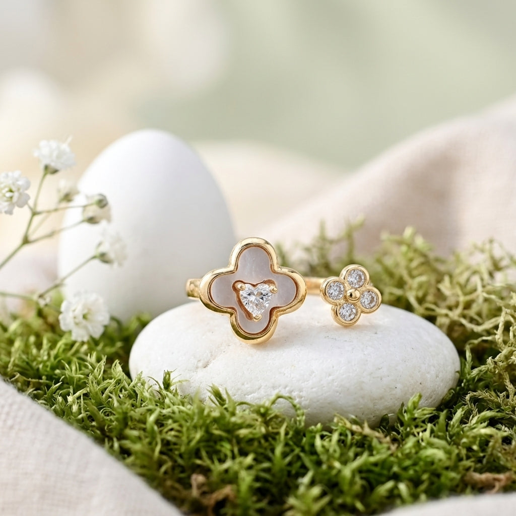 Moissanite Diamond Open Flower Ring