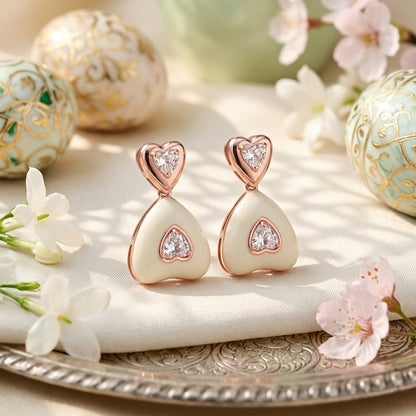 Heart Shape Pearl & Crystal Drop Earrings