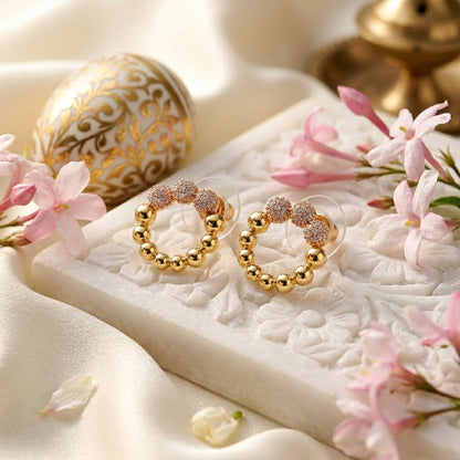 Golden Beaded Circle Stud Earrings