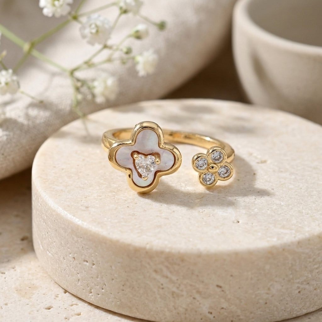 Moissanite Diamond Open Flower Ring