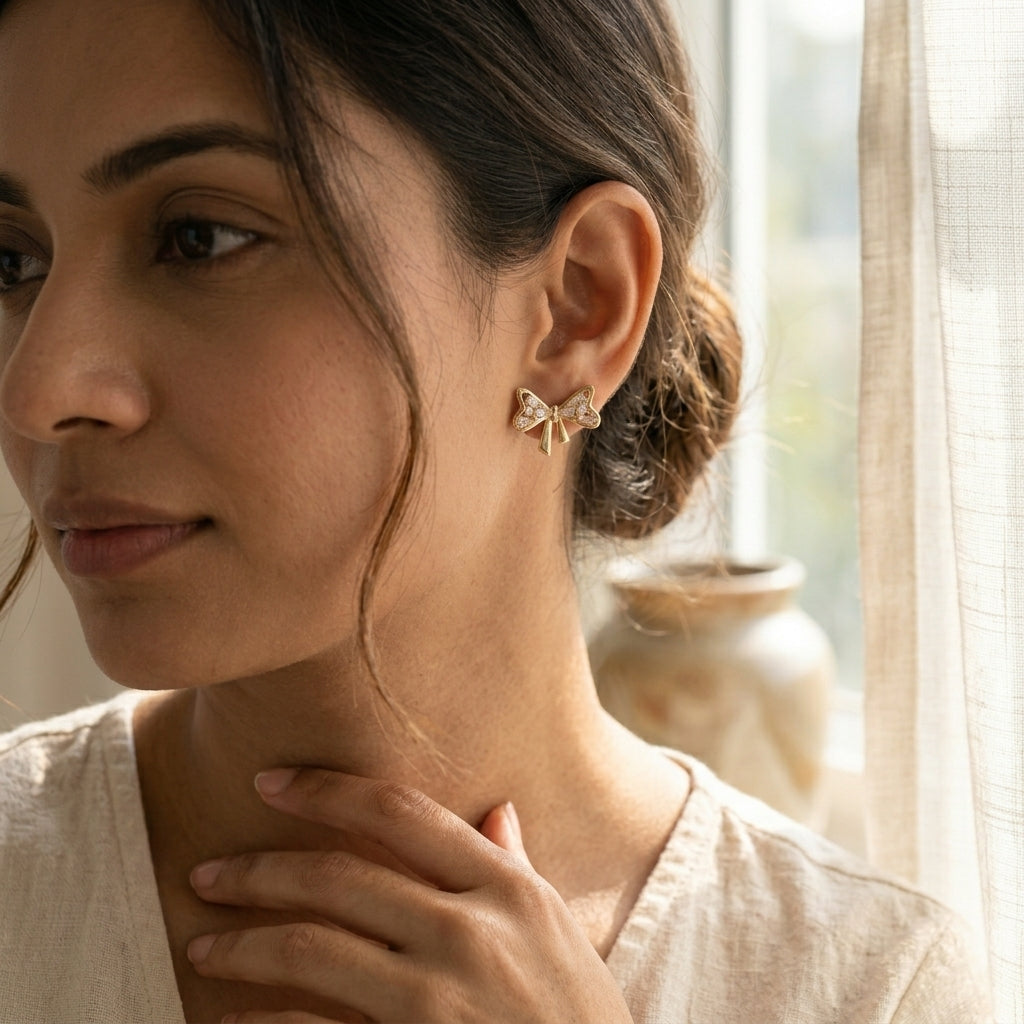 Elegant Crystal Bow Stud Earrings