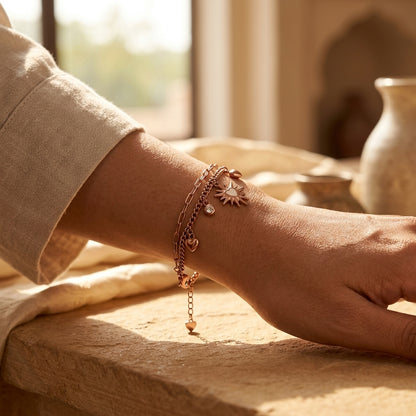 Rose Gold Heartburst Layered Charm Bracelet