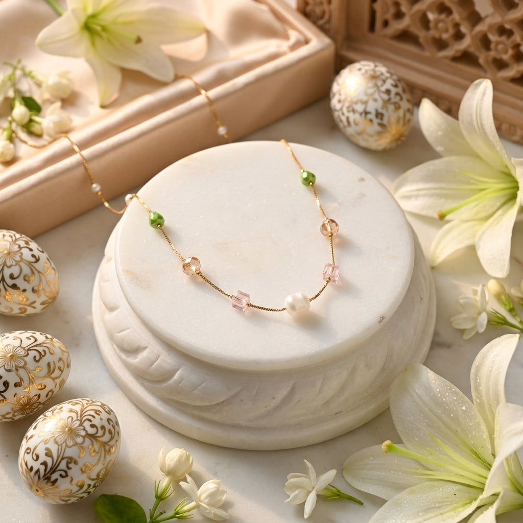 Pastel Pearl & Crystal Beaded Station Necklace