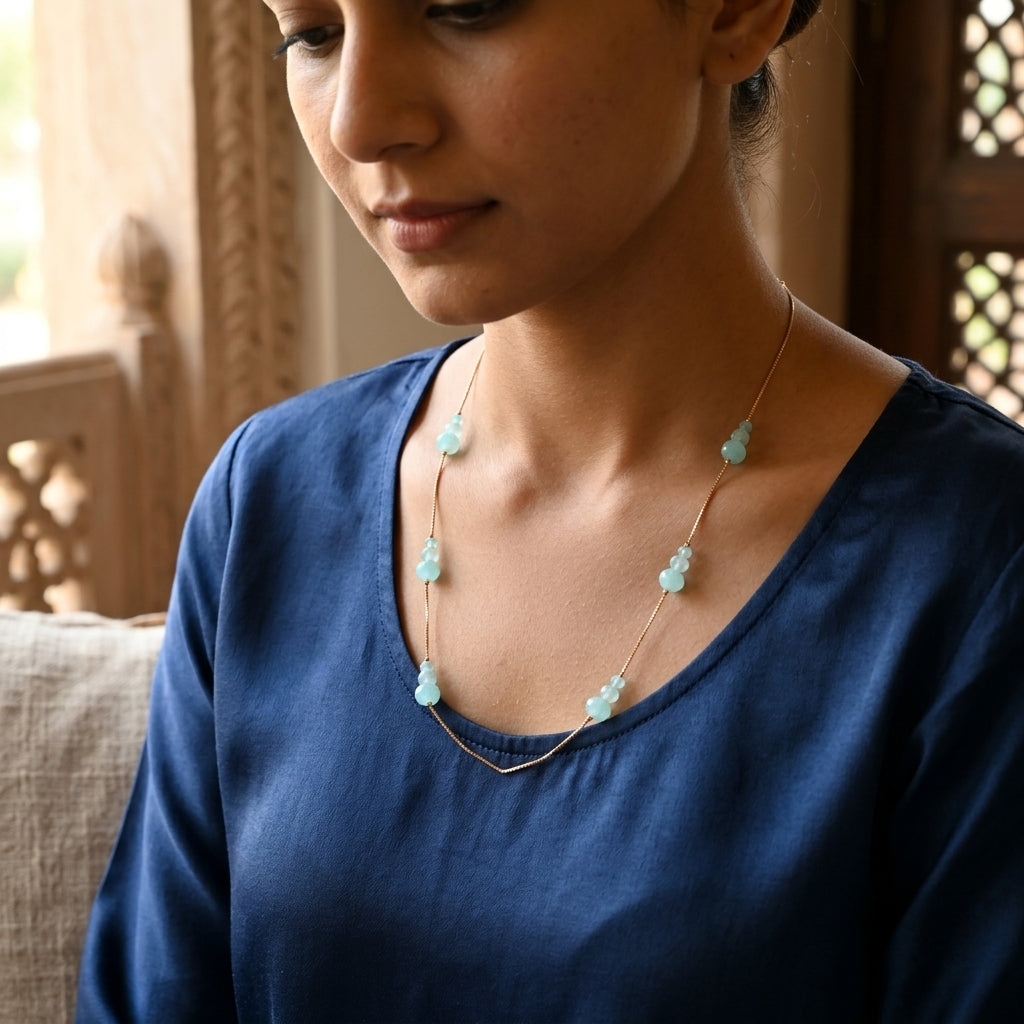 Aqua Serenity Beaded Chain Necklace