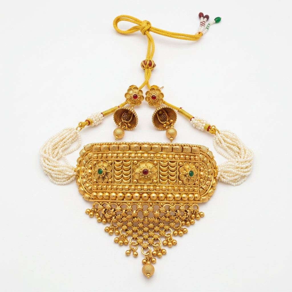 Rajasthani Aad Necklace Set with Jhumka