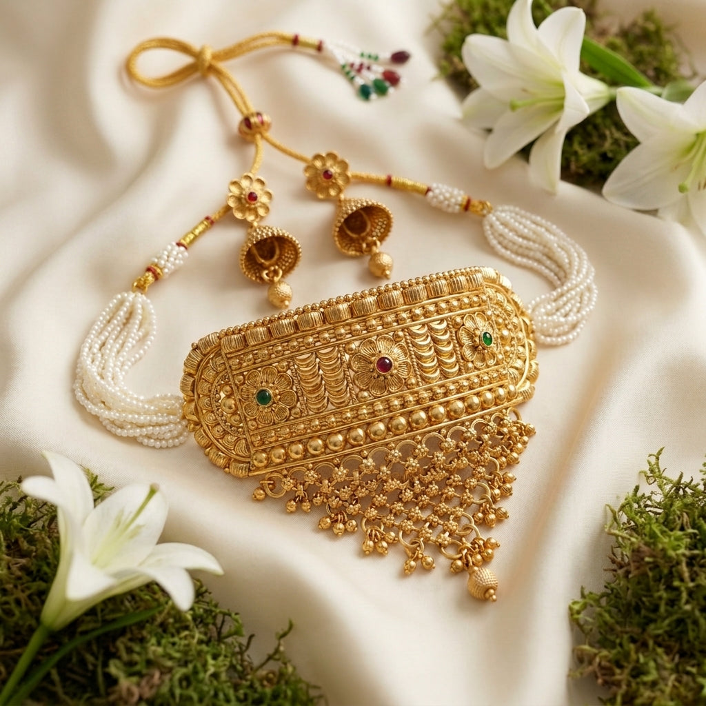 Rajasthani Aad Necklace Set with Jhumka