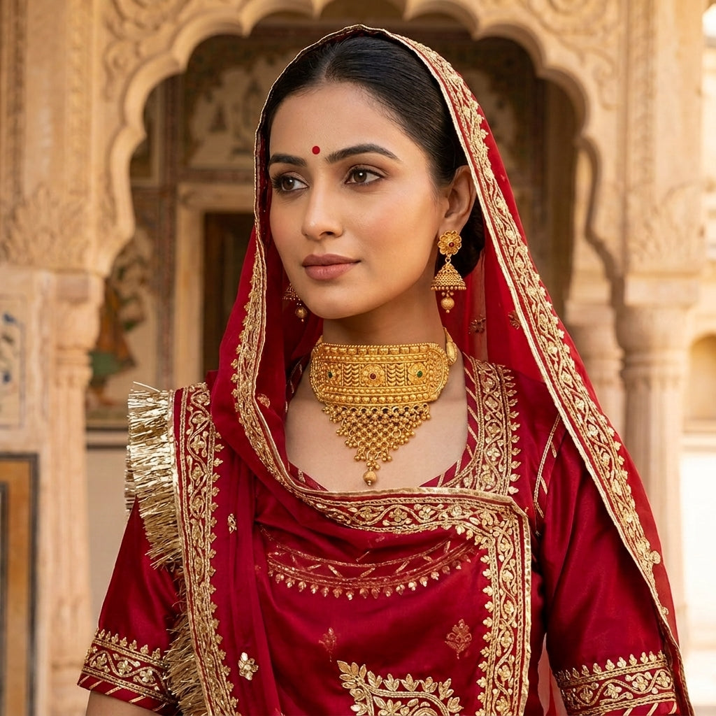 Rajasthani Aad Necklace Set with Jhumka