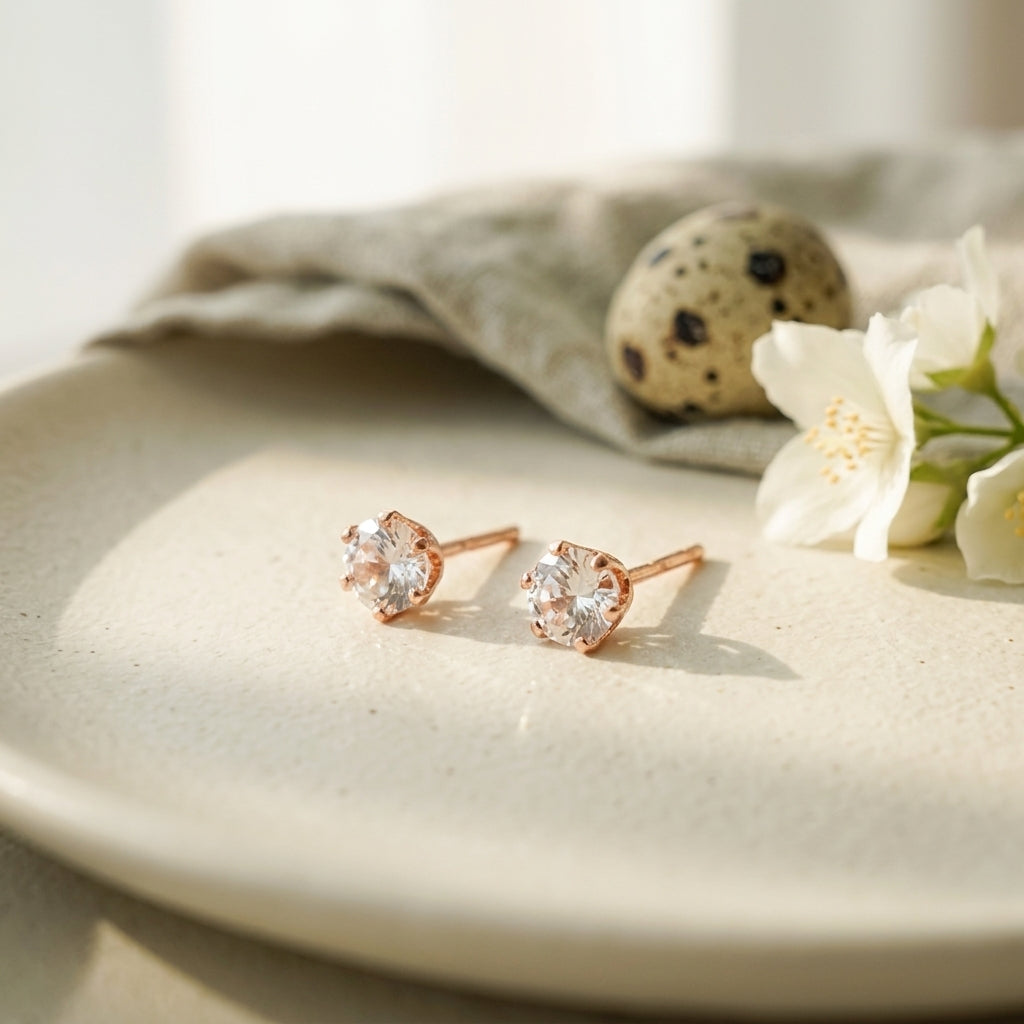 Classic Solitaire Rose Gold Stud Earrings