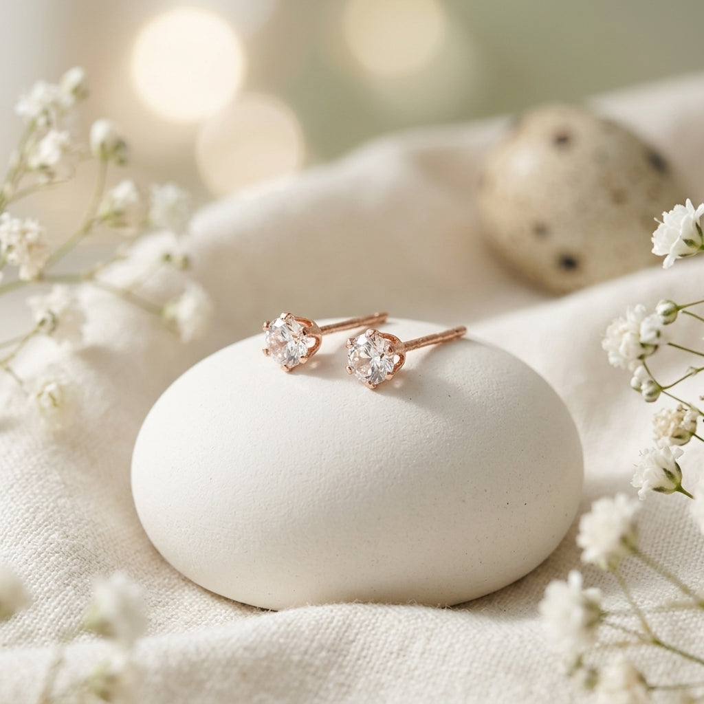 Classic Solitaire Rose Gold Stud Earrings