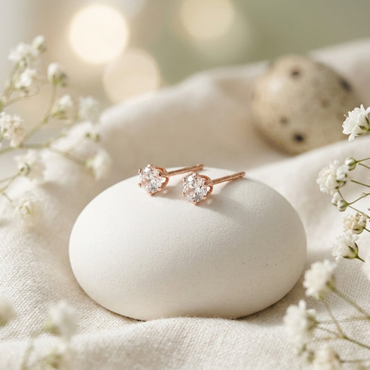 Classic Solitaire Rose Gold Stud Earrings