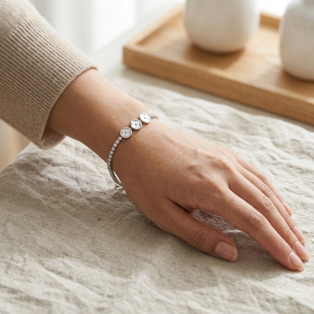 White MOP Clover Tennis Bracelet