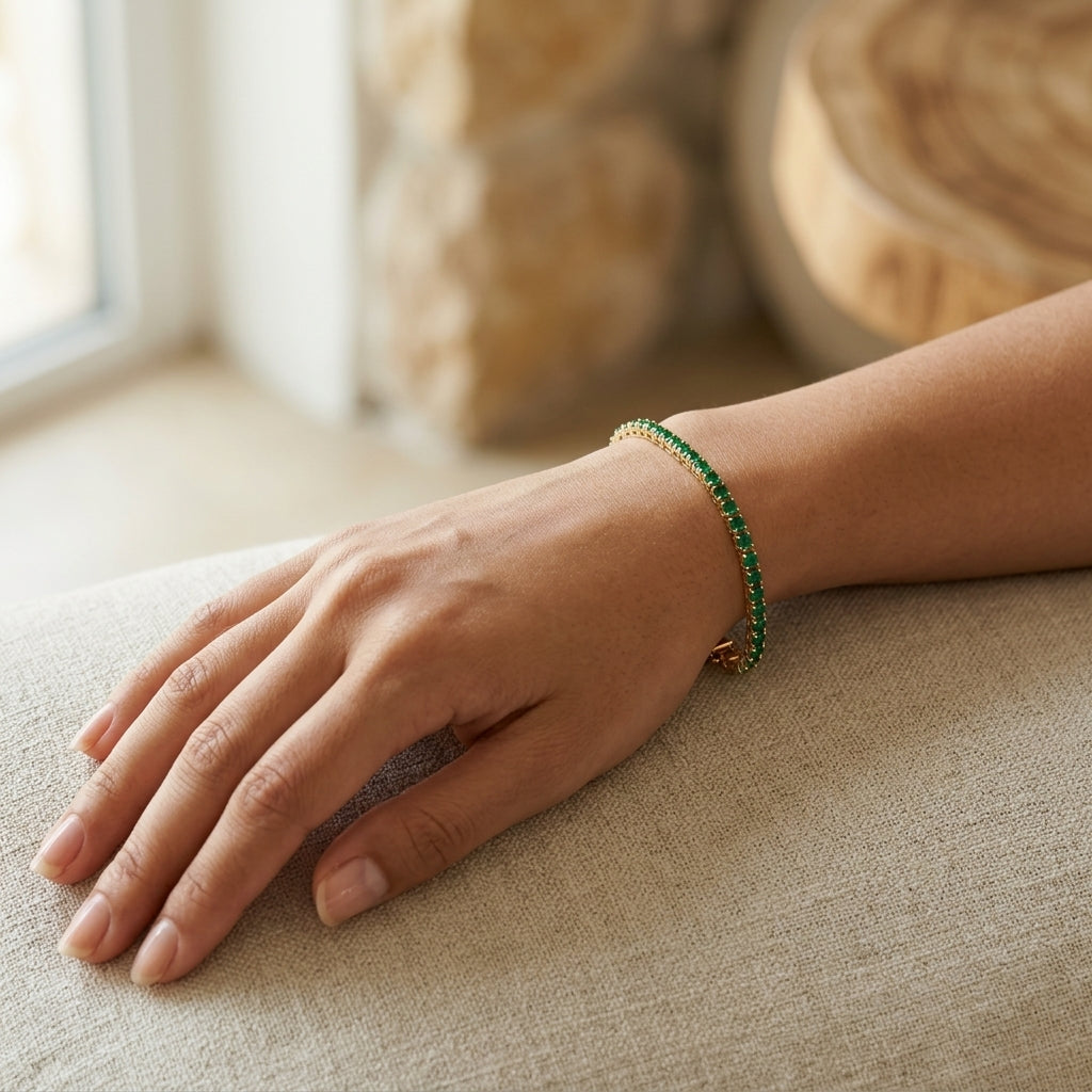 Round Green Moissanite Tennis Bracelet