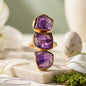 Natural Amethyst Triple Stone Adjustable Ring