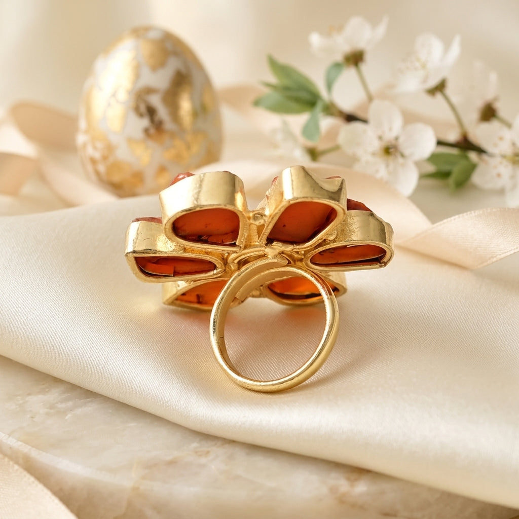 Natural Carnelian Flower Adjustable Ring