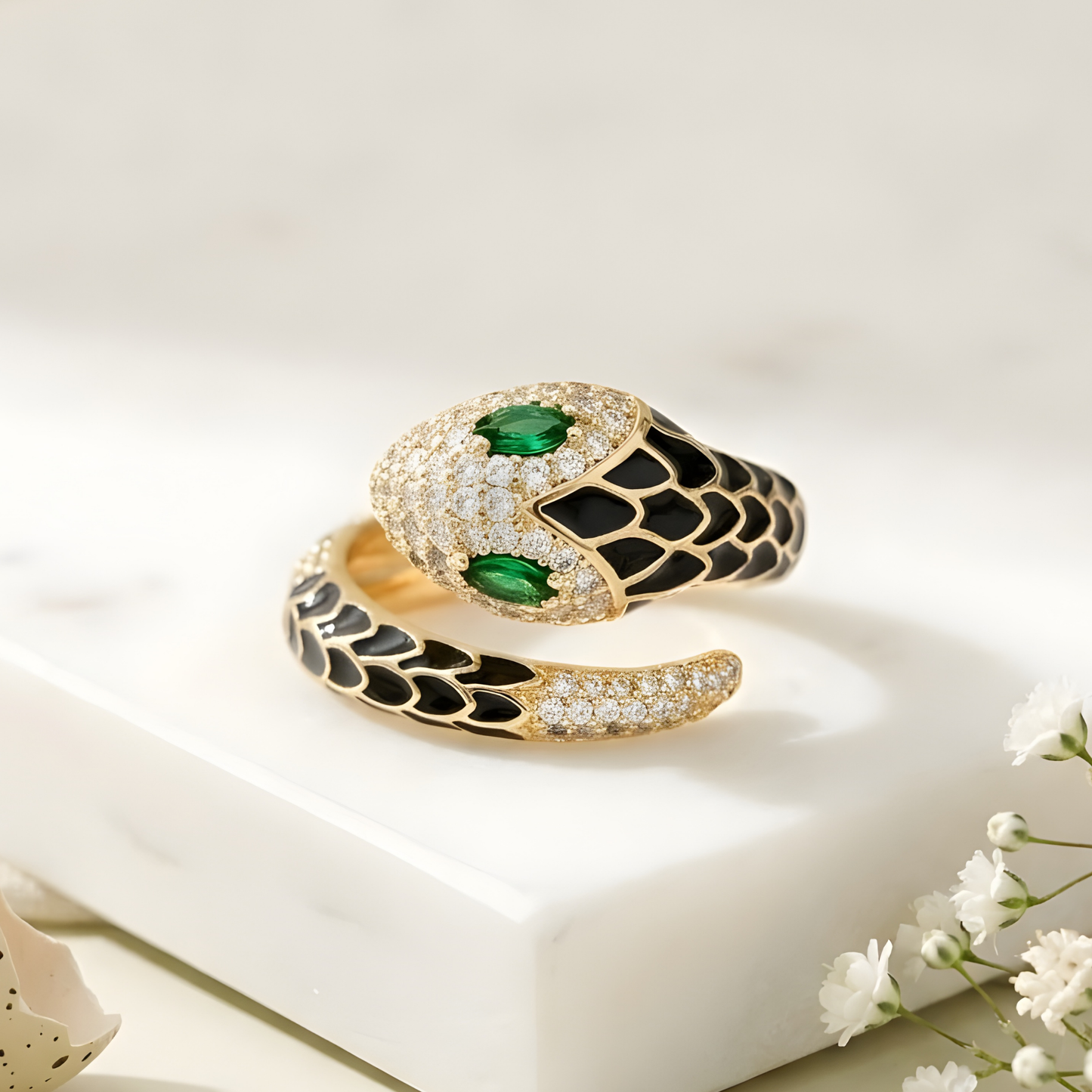 Moissanite Diamond Enamel Snake Ring