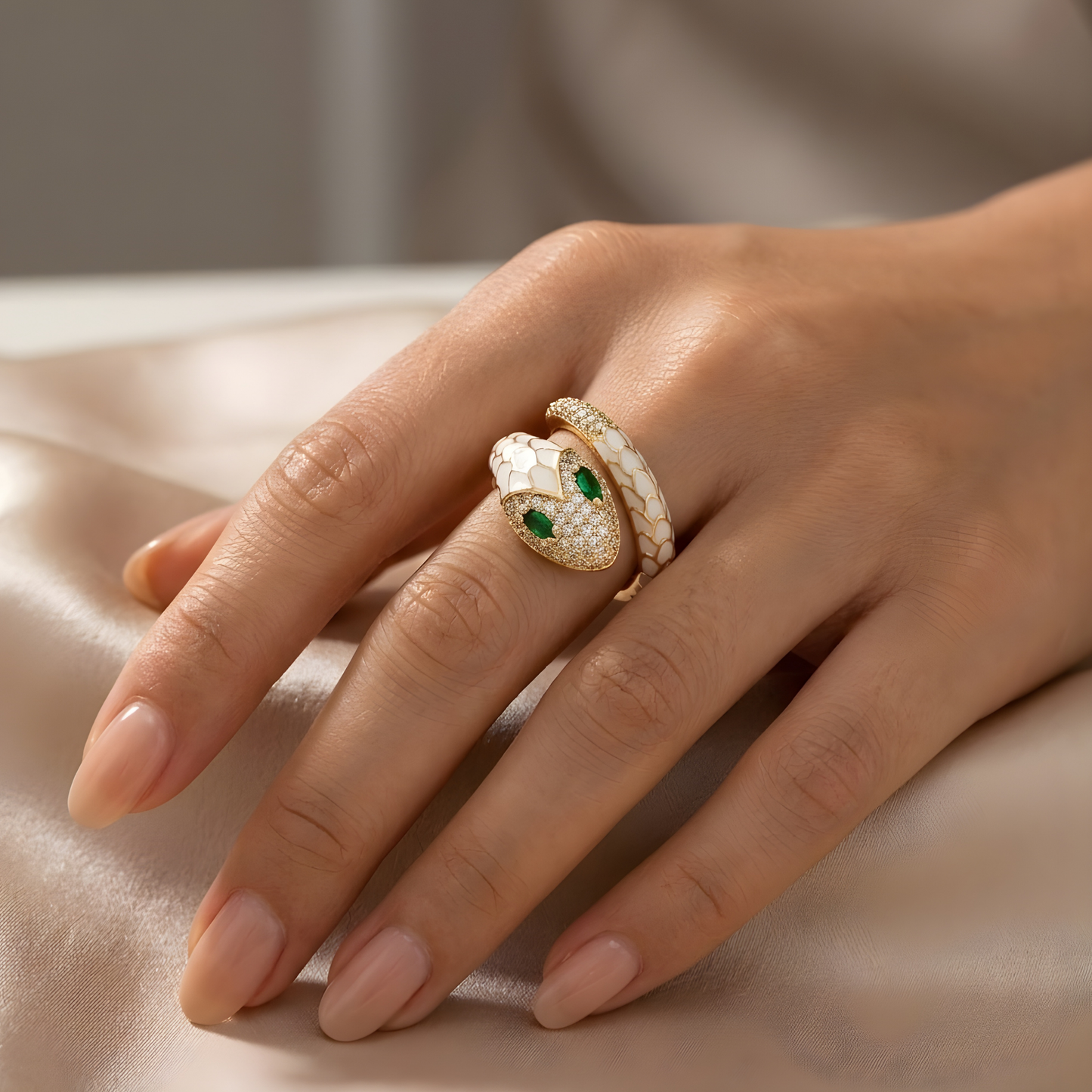 Moissanite Diamond Enamel Snake Ring