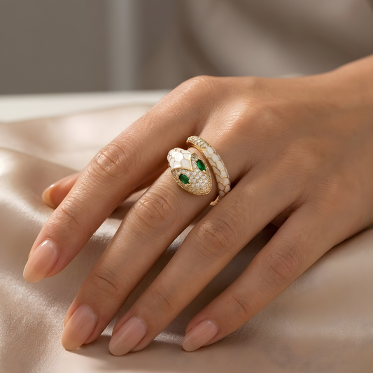 Moissanite Diamond Enamel Snake Ring