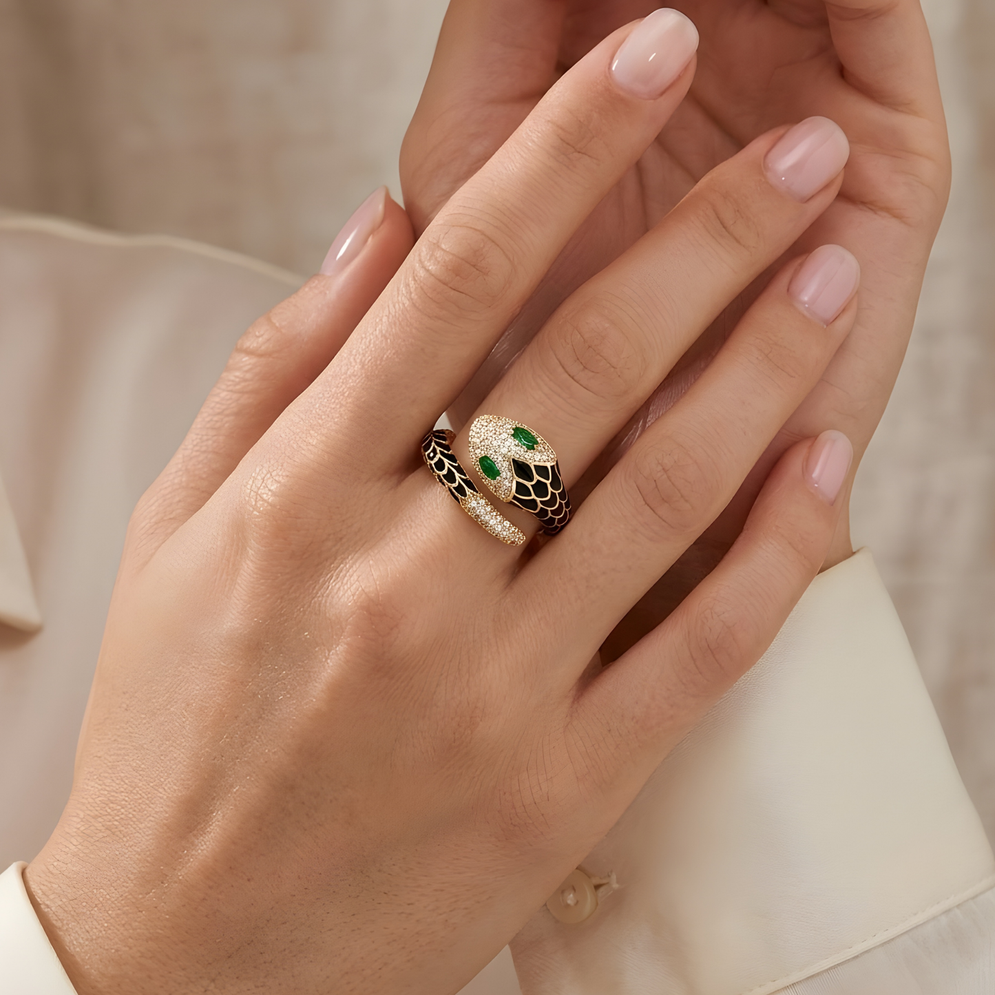 Moissanite Diamond Enamel Snake Ring