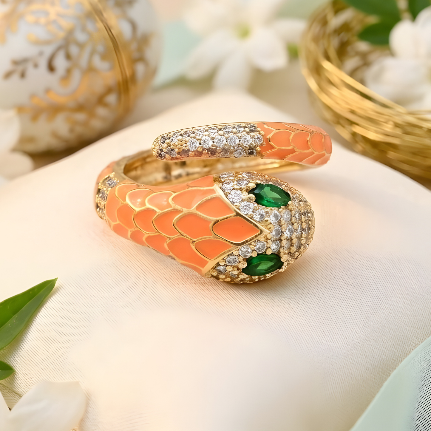 Moissanite Diamond Enamel Snake Ring