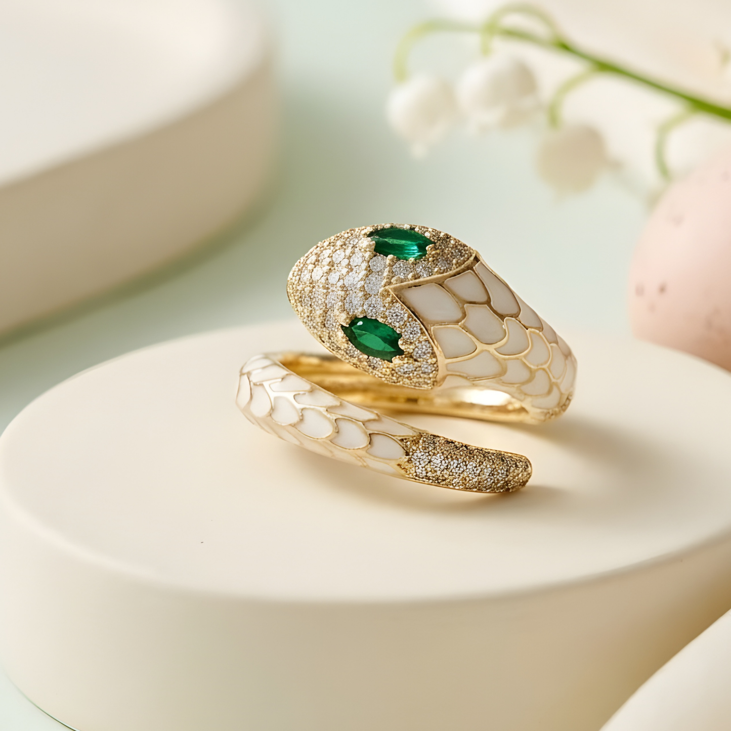 Moissanite Diamond Enamel Snake Ring