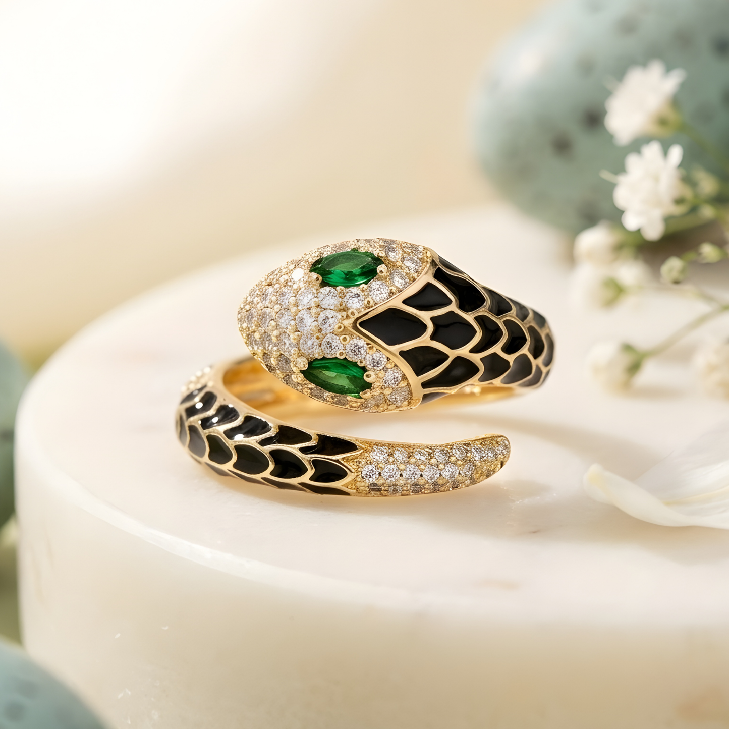 Moissanite Diamond Enamel Snake Ring